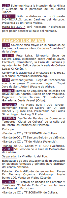 Programa de les Festes Majors de Cullera