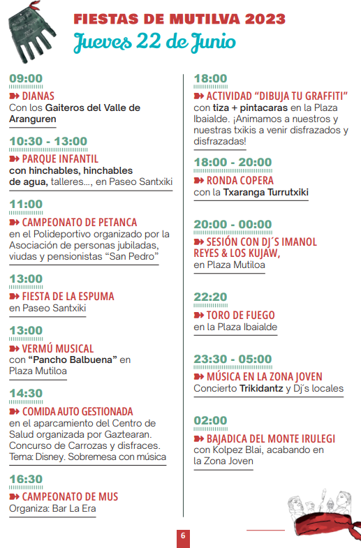 Programa de las Fiestas de Multiva - Mutiloako Jaiak