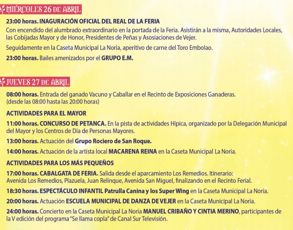 Programa de la Feria de Primavera en Vejer de la Frontera