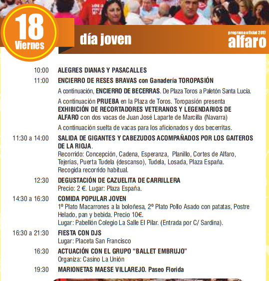 Fiestas de San Roque y San Ezequiel en ALFARO Programa