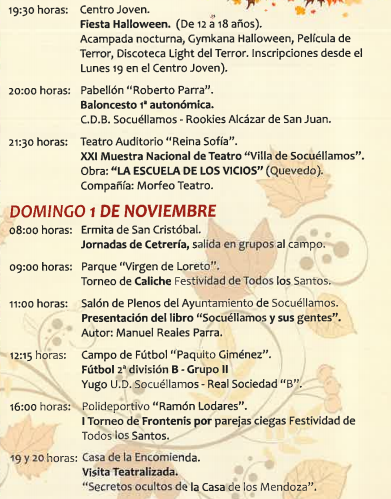 Programa Fiestas Todos los Santos en Socuéllamos