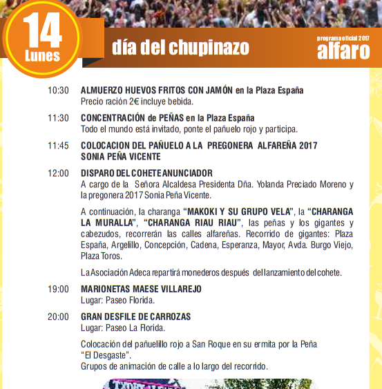 Fiestas de San Roque y San Ezequiel en ALFARO Programa