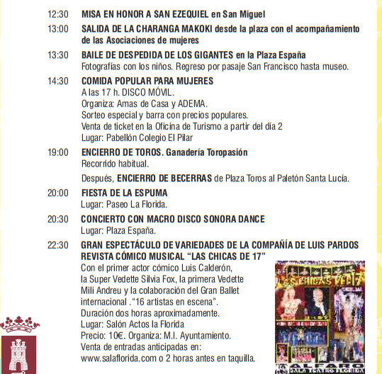 Fiestas de San Roque y San Ezequiel en ALFARO Programa