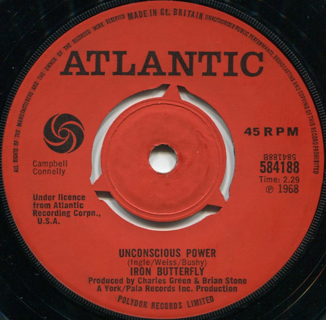 Iron Butterfly Possession / Unconscious power UK Atlantic 584188