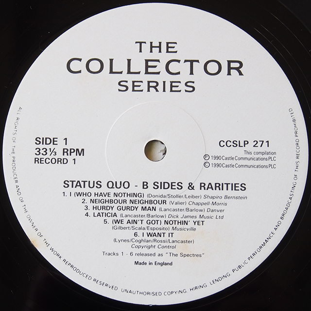 Status Quo ‎ BSides & Rarities UK Castle Communications CCSLP 271
