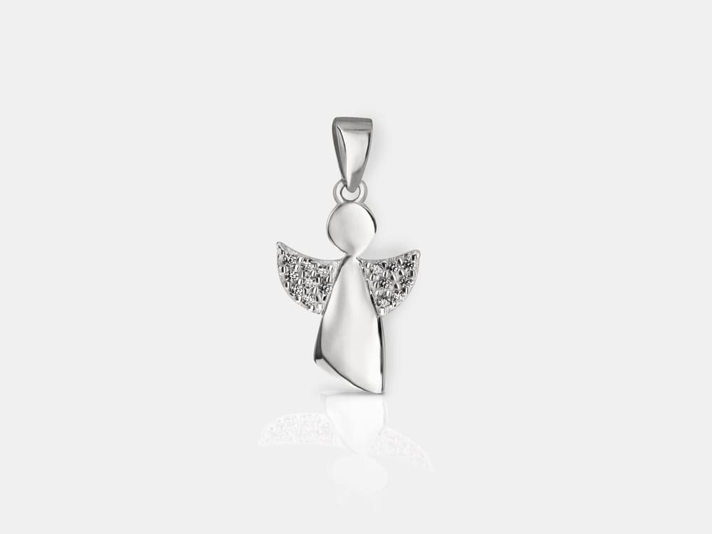 Schlichter Engel Anhänger platt mit Steinen an den Flügeln aus 925 Silber