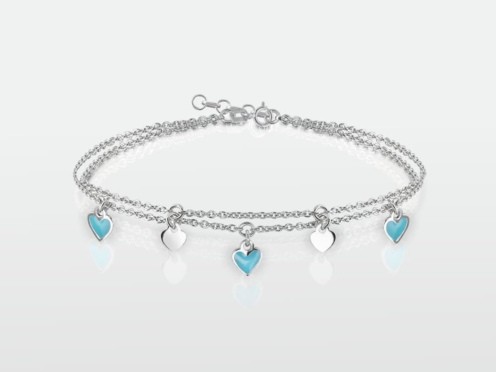 Herz Armband zweireihig mit Anhängern türkis