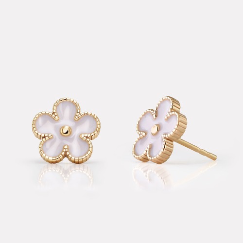 Blumen Ohrringe Harz weiß aus 925 Sterling Silber