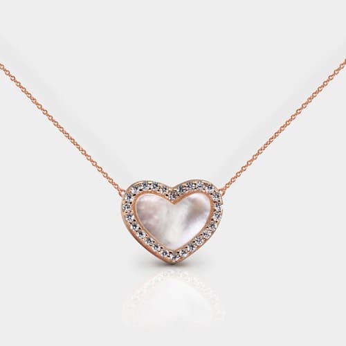 Perlmutt Herz Kette mit Zirkonia Steinen aus 925er Sterling Silber vergoldet