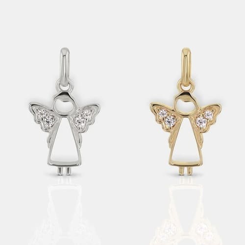Zwei Schutzengel Anhänger für Kette Silber und Gold durchbrochen mit Steinen an den Flügeln