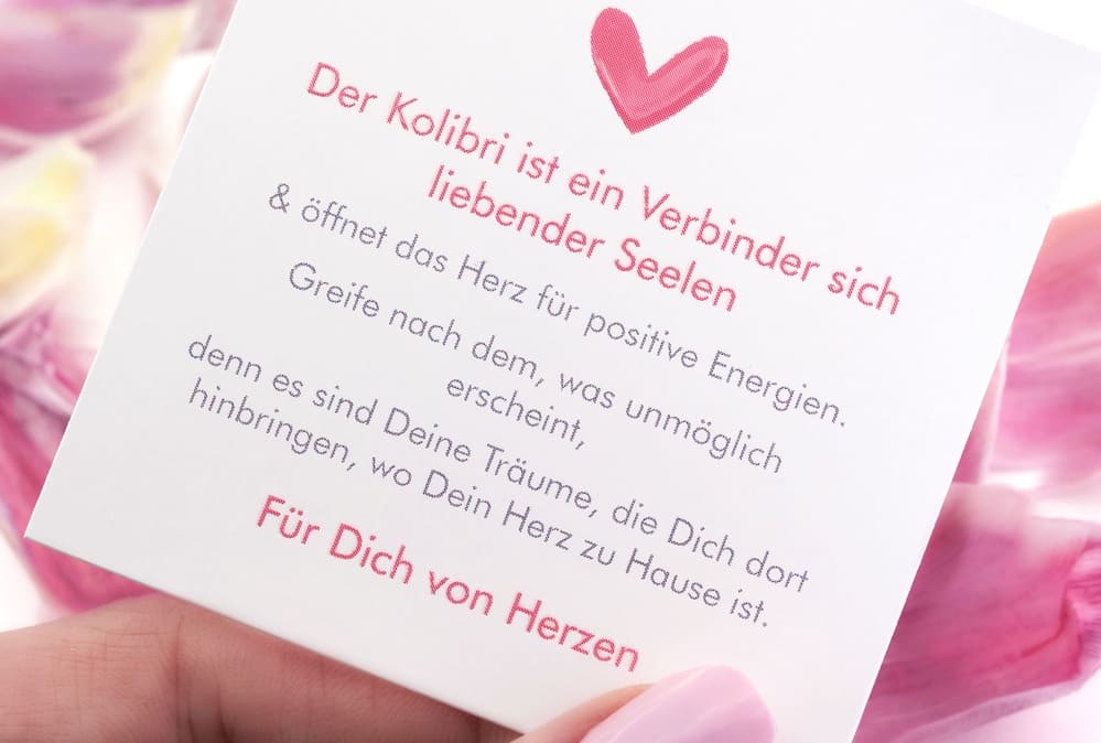 Bedeutung des Kolibris Karte für Schmuck zum Verschenken