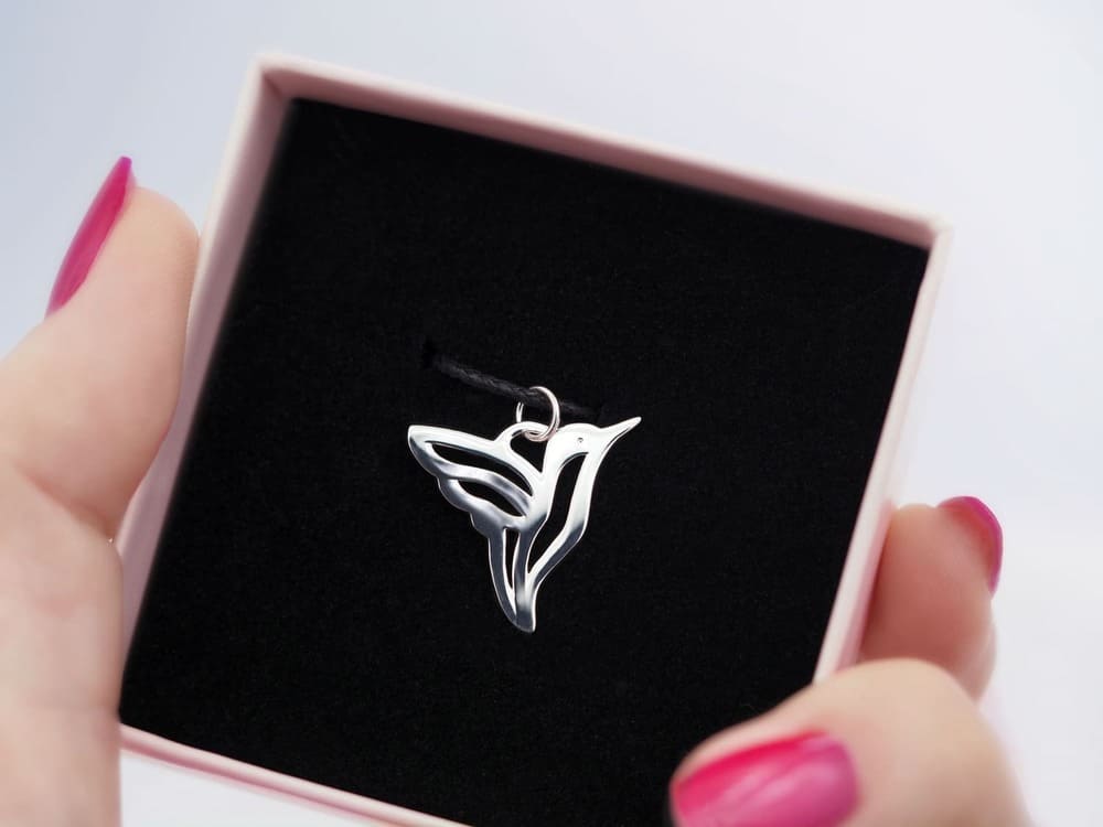 Schlichter Kolibri Anhänger für Kette durchbrochen aus 925er Sterling Silber