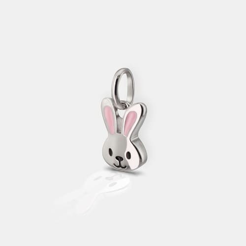 Kleiner Hasen Anhänger für Kinder mit rosa Lack aus 925er Sterling Silber