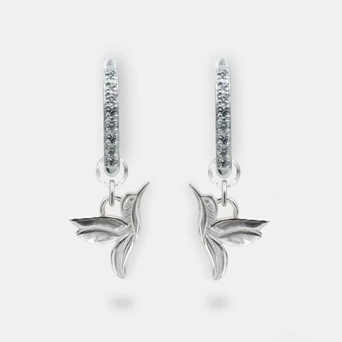 Creolen mit Streinen aus 925er Sterling Silber mit Kolibri Anhängern