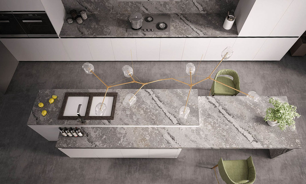 Kitchen countertop from engineered quartz qomolangma