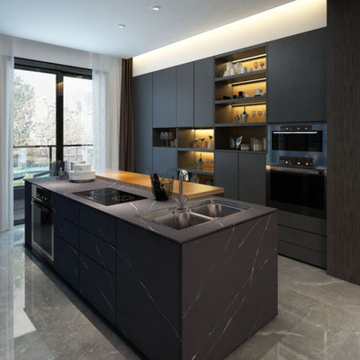 Kitchen island from Sodostone Black Marquina quartz