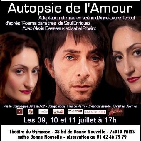Affiche d'Autopsie de l'Amour pour le Théâtre du Gymnase, Paris 10e.
