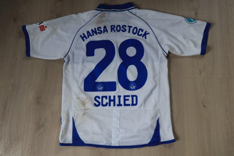 Hansa Rostock Heimtrikot 2010/11 • Nr. 28 Marcel Schied • kadersigniert • Matchworn gegen RW Ahlen 14.05.2011 (Aufstiegsspiel)