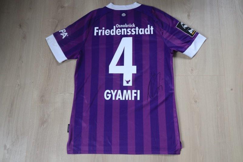 Heimtrikot 2022/23 "Friedensstadt Osnabrück" • Nr. 4 Maxwell Gymafi • Matchworn gegen Wiesbaden 25.02.2023