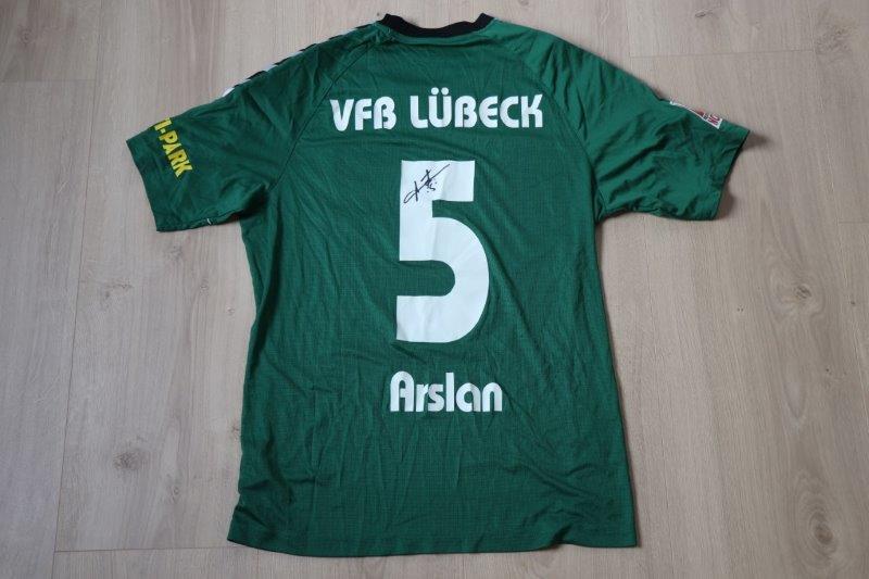 VfB Lübeck 2018/19 Heim mit Autogramm, Nr. 5 Arslan (Matchworn,  u.a. gg. Holstein Kiel II 14.12.18)