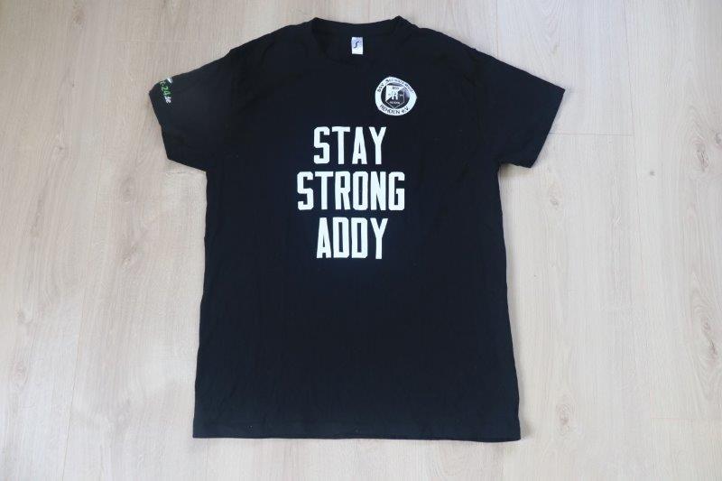 BSV Schwarz Weiß Rehden Trainigsshirt "stay strong Addy" 2021/22 • Co-Trainer Marcel Abeling • Prematchworn gegen Lüneburg 09.10.2021