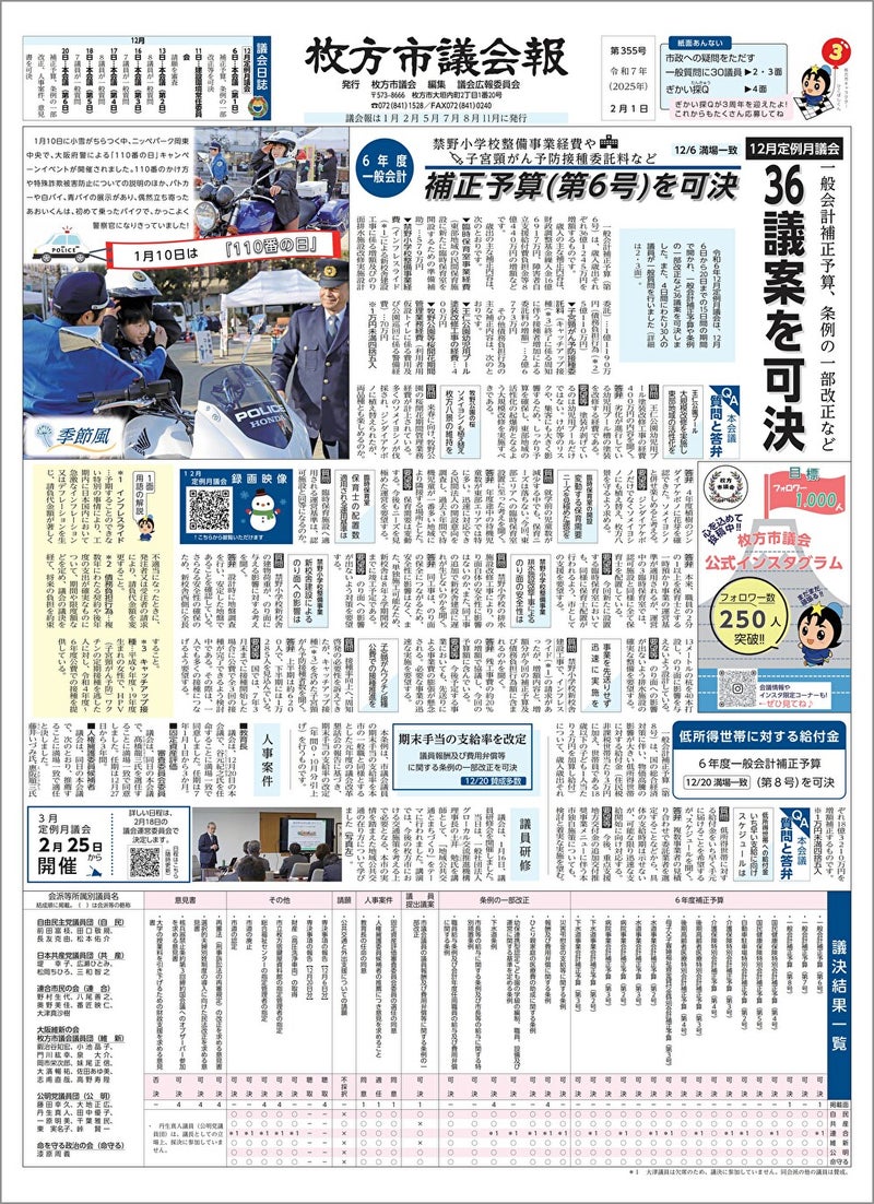 【枚方市議会報2025年2月1日号】12月議会報告、一般質問「市民が笑顔になる提案を！」
