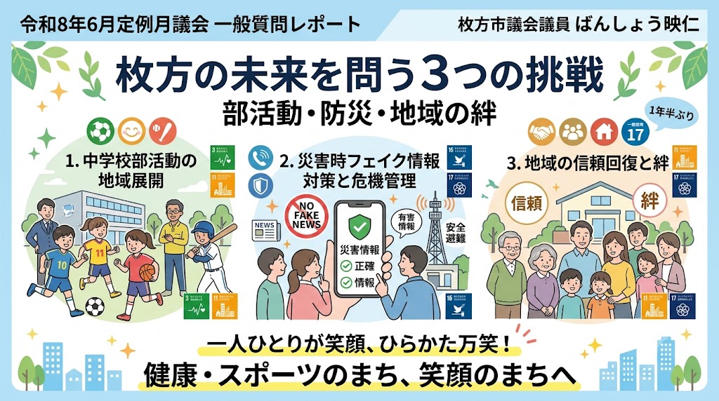 部活動の地域展開・フェイク情報対策・地域の信頼回復。枚方の未来を問う〜令和8年6月議会 一般質問