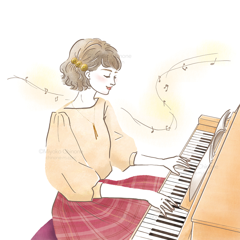 ピアノを弾く女性のイラスト