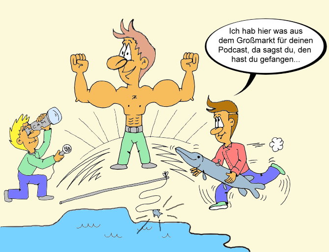 Karikatur Podcast, Angler, Fisch, Fitness