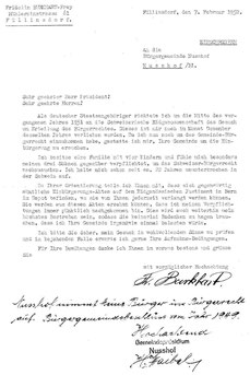Einbürgerungsgesuch an die Gemeinde Nusshof