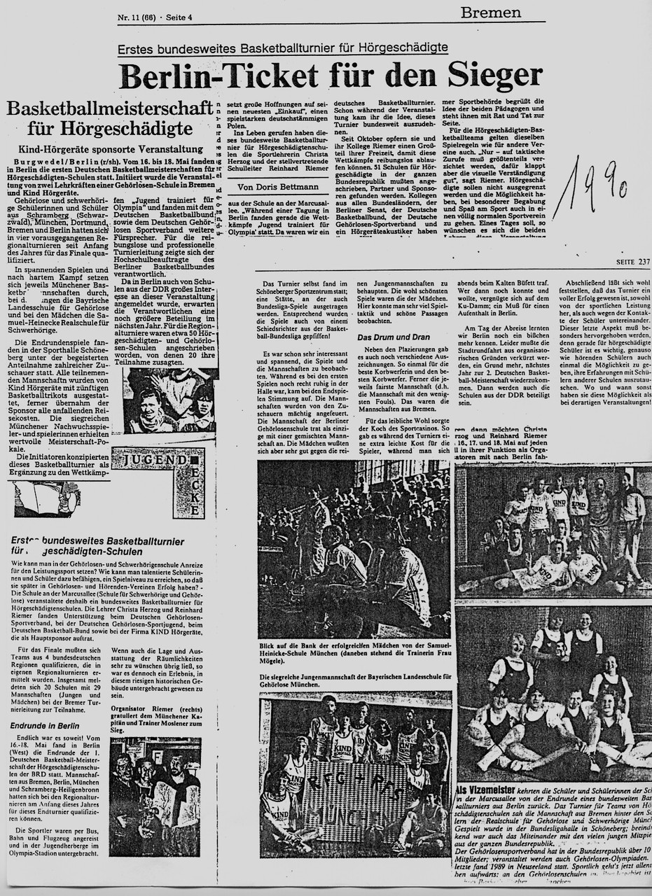 1990 Presseartikel über das erste Turnier