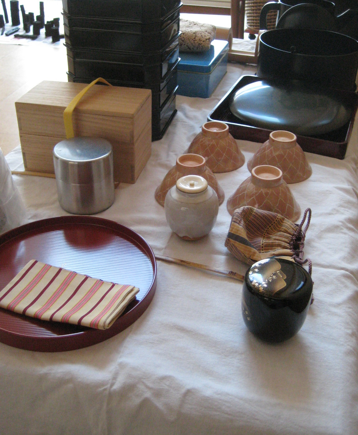 Preparing the sets of Kaiseki (meals for Chaji ) on a previous day