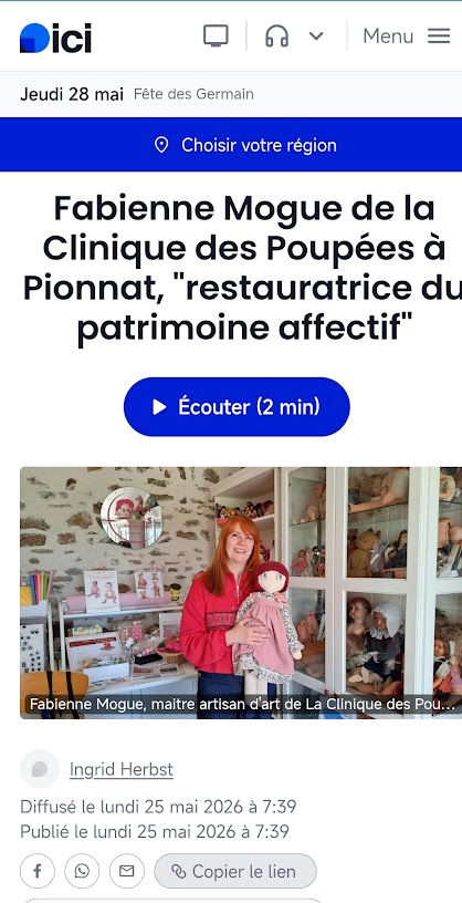 Reportage ici Creuse interview La Clinique Des Poupees de En Creuse 23140 Pionnat