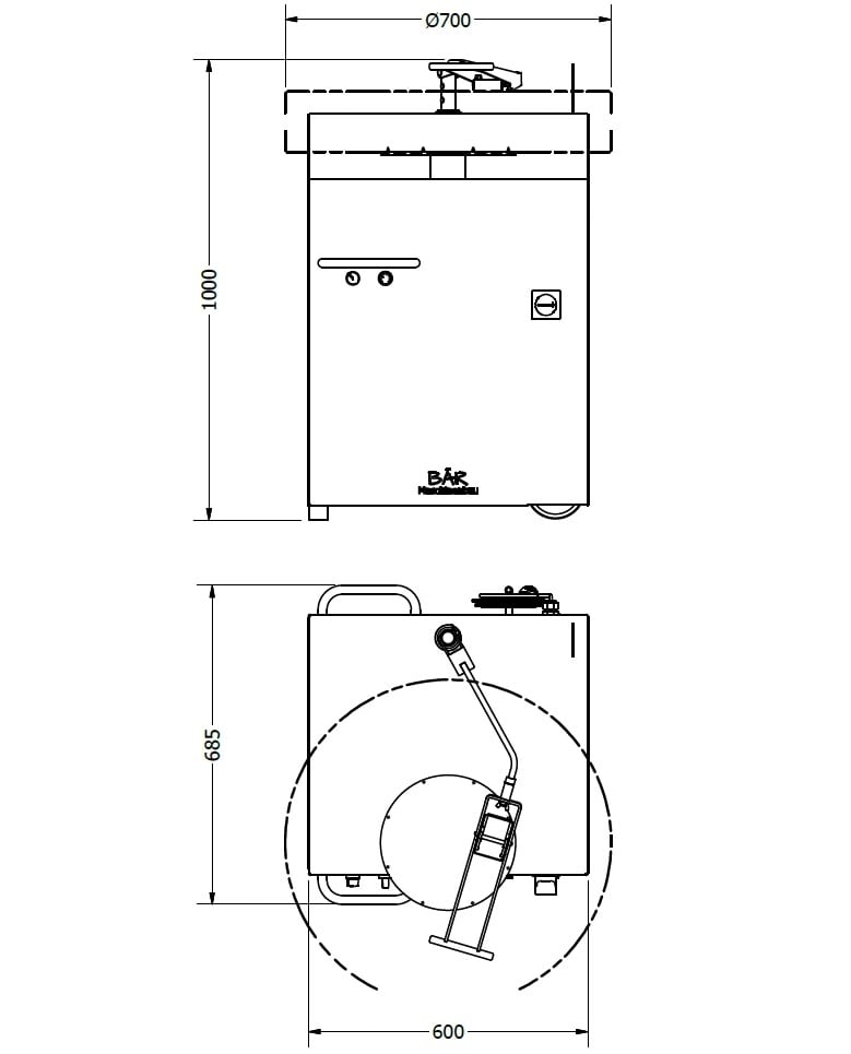 Abmessungen Käseentrindungsmaschine EM-700