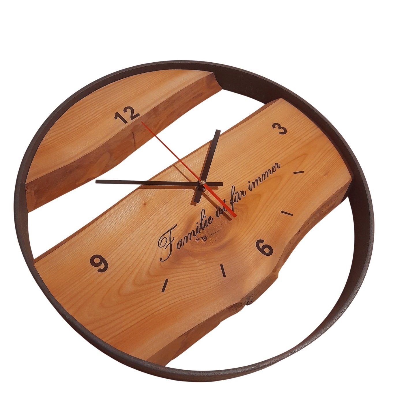 Wanduhr Kirschenholz mit Stahlring und Ziffernblatt