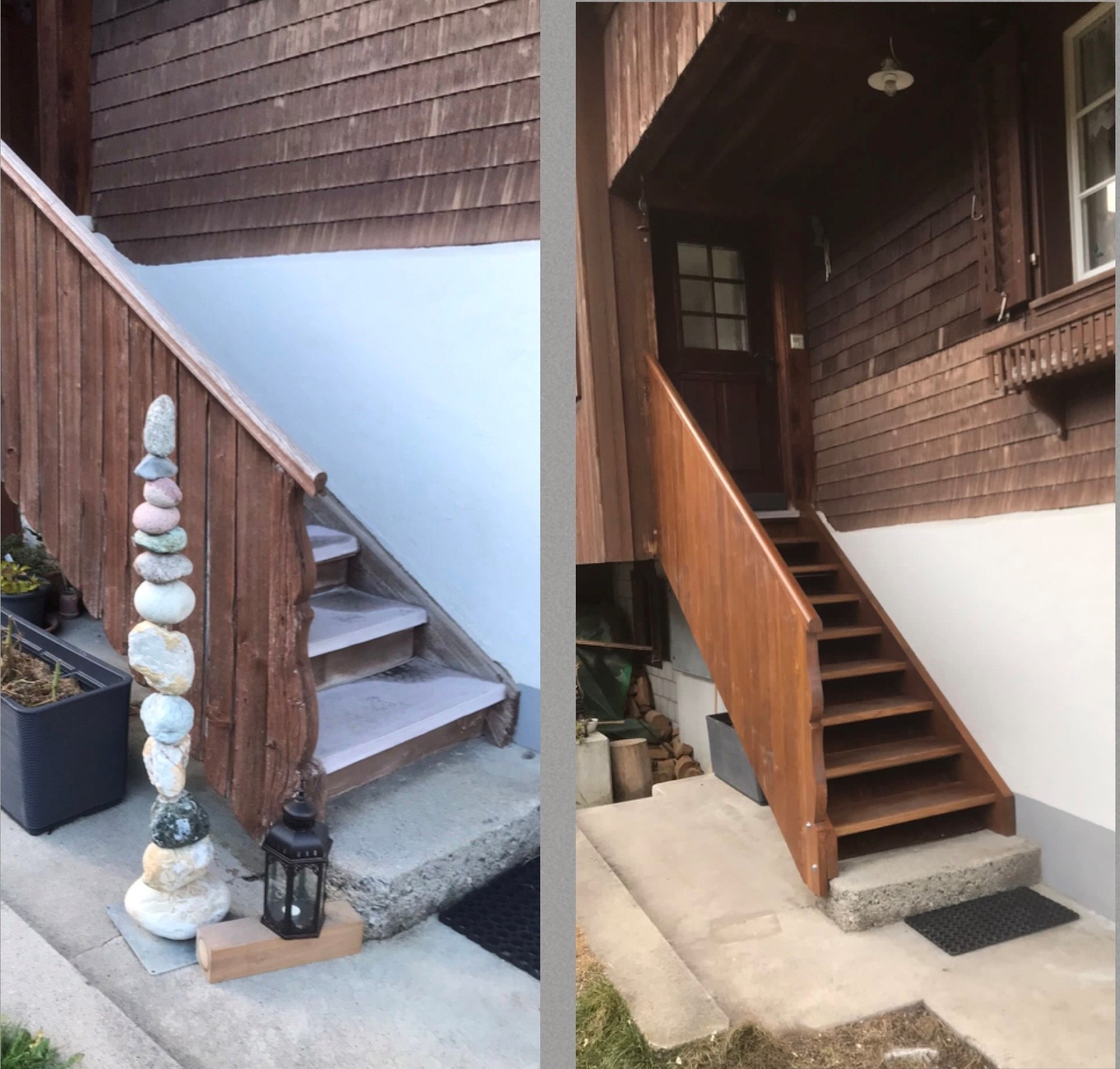 Treppe mit Geländer, vorher-nachher