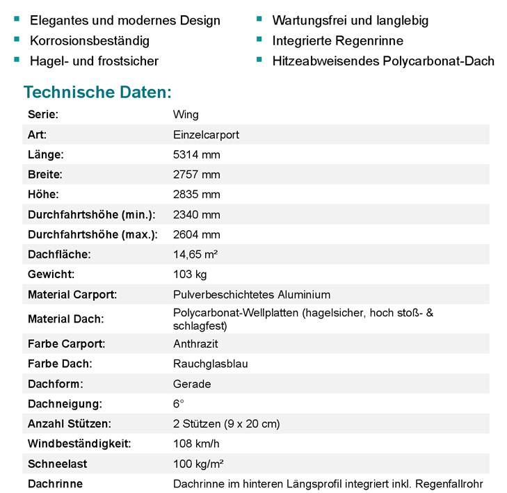 Datenblatt Wing Carport