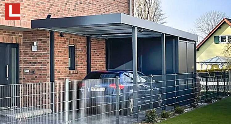 Stahl Design Einzel-Carport mit Gerätekammer