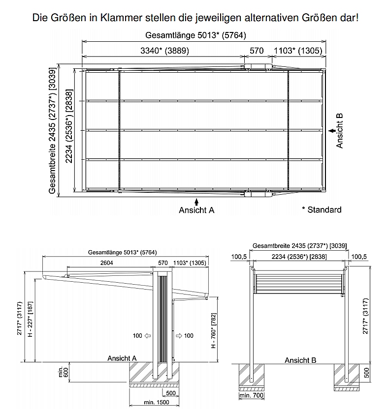 Carport MIRO Abmessungen