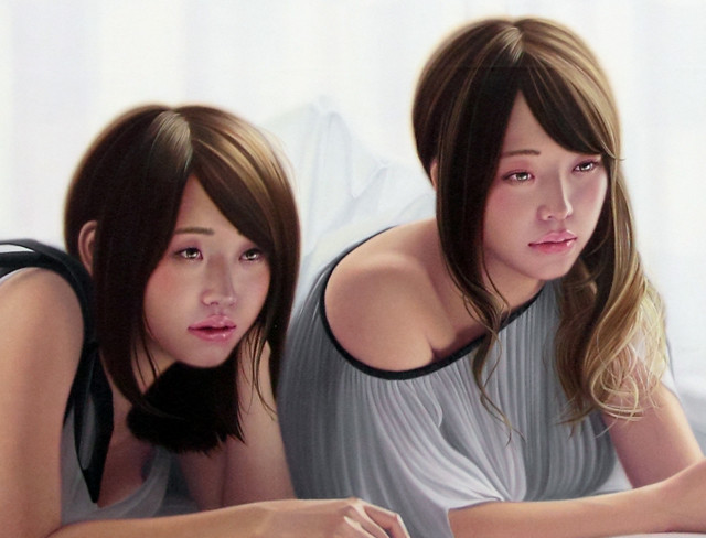 「光の余白…君と君と赤」／ 100号P(162.0×112.0cm)　部分 ／ 油彩、布(キャラコ)、パネル