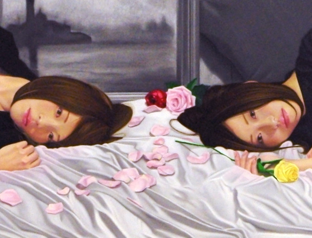 「命の色…君と君の黄昏と余白.」／ 120号M(194.0×97.0cm)　部分 ／ 油彩、布(キャラコ)、パネル