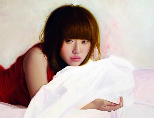 「余白にある ... 秋麗と君」／ 10号M(53.0×33.3cm)　部分 ／ 油彩、布(キャラコ)、パネル