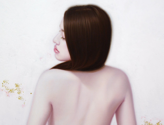 「余白の創造 ... 君と麗」／ 12号P(60.6×45.5cm)　部分 ／ 油彩、金箔、布(キャラコ)、パネル