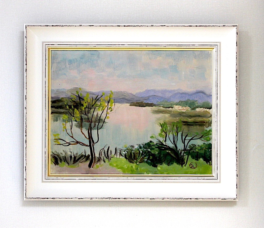 Fumiko  Kametaka   /   亀高文子　　志摩半島風景　　　キャンバス、油彩　　　　　1943年、戦争激化により赤艸社を閉鎖するも、1949年に再開。戦後は、自宅の庭に咲く花をテーマに制作し、個展を中心に作品を発表。美術団体の創立に携わりながら教育者としても活動し、女流洋画家の草分けの一人。1962年、兵庫県文化賞。1989年、西宮市民文化賞。享年91歳
