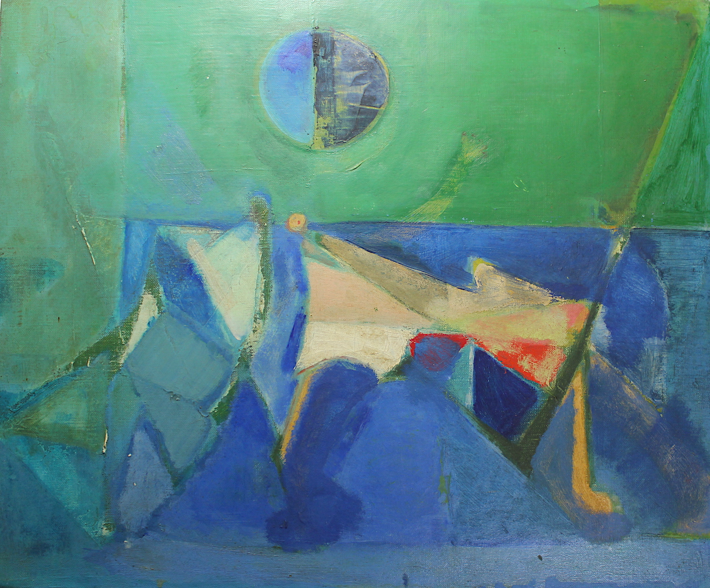 田中 岑　　　ユーロップ　　油彩、キャンバス　　１９５３年　　　　　　　川崎にアトリエを構え、独自の色彩感覚で、モノの形よりも色を追求した画家、田中岑（1921-2014）。 1957年に《海辺》で第一回安井賞を受賞し、絶えず油彩画の可能性を探り続けてきたが惜しまれつつも2014年93歳で逝去。