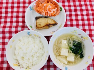 1/28　ご飯　豆腐と青菜のとろみ煮　ぶりの照り焼き　なます