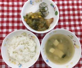9/1　ご飯  みそ汁  さわらのカレーあん  ベイクド里芋 