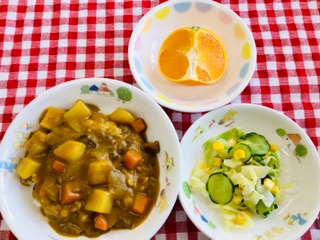 2/24　カレーライス  コーンサラダ  ぽんかん