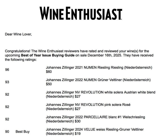 Wine Enthusiast Johannes Zillinger 2025