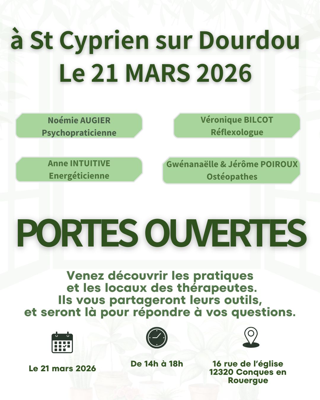 Portes ouvertes à mon nouveau cabinet à St Cyprien sur Dourdou